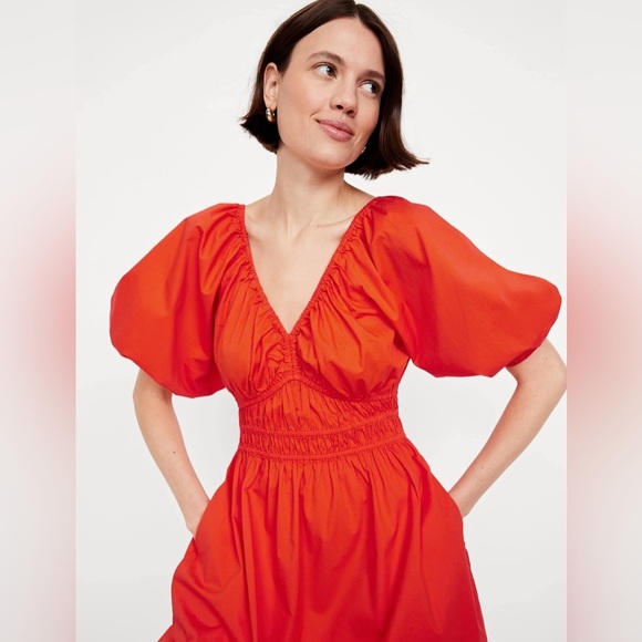 NWT! Old Navy Darling Clementine Waist-Defined Puff-Sleeve Mini Dress - Size XL - Picture 3 of 10